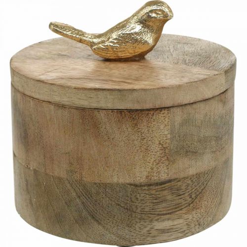 Artículo Joyero con pájaro, muelle, caja decorativa de madera de mango, madera natural natural, dorado H11cm Ø12cm