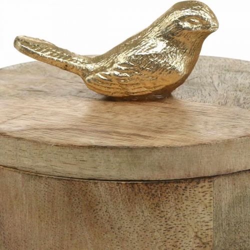 Artículo Joyero con pájaro, muelle, caja decorativa de madera de mango, madera natural natural, dorado H11cm Ø12cm