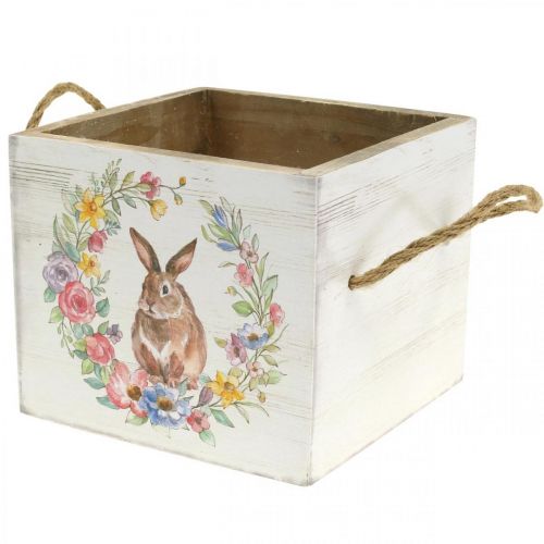 Floristik24 Macetero decorativo Shabby Wood White Bunny Macetero 12×14×14cm