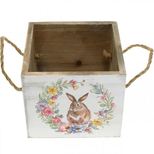 Floristik24 Macetero decorativo Shabby Wood White Bunny Macetero 12×14×14cm