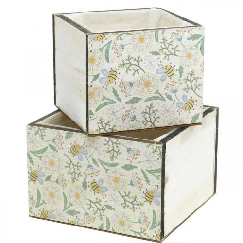 Cajas para plantar, decoración de madera, caja decorativa con abejas, decoración de primavera, shabby chic L15/12cm H10cm juego de 2