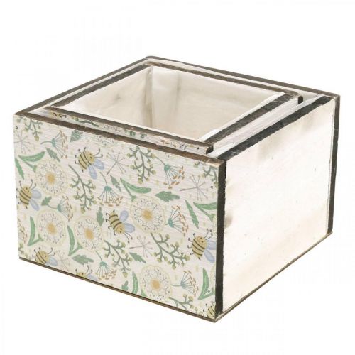 Artículo Cajas para plantar, decoración de madera, caja decorativa con abejas, decoración de primavera, shabby chic L15/12cm H10cm juego de 2