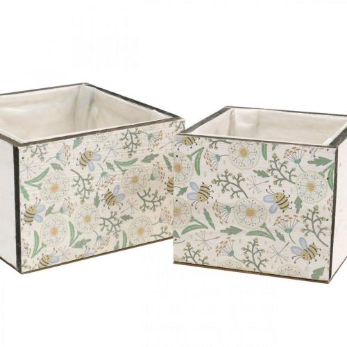 Artículo Cajas para plantar, decoración de madera, caja decorativa con abejas, decoración de primavera, shabby chic L15/12cm H10cm juego de 2