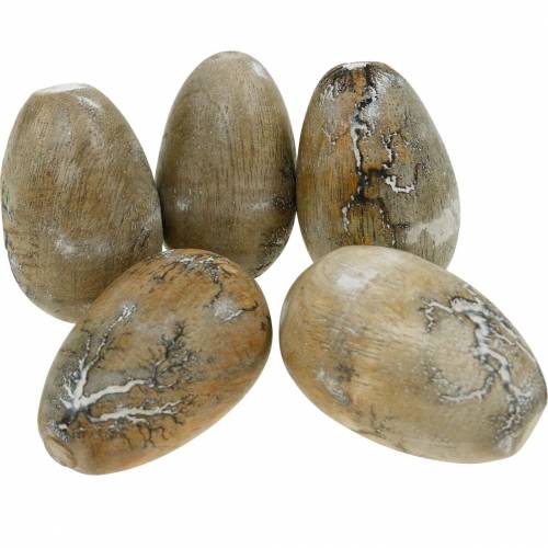 Floristik24 Deco huevo de gallina, huevos de Pascua de madera de mango natural 12 piezas