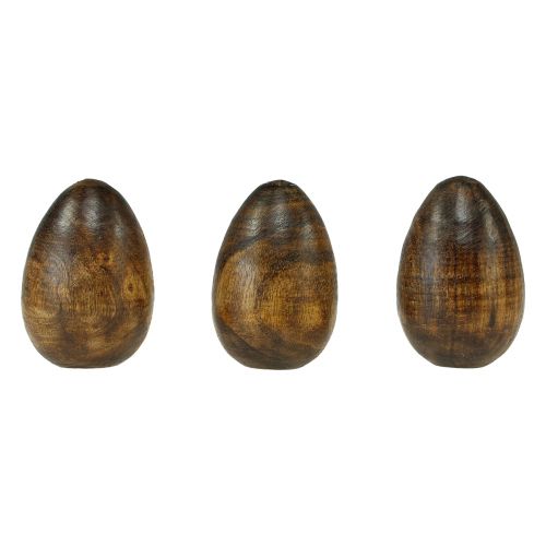 Artículo Huevos de madera madera de mango marrón Huevos de Pascua de madera H8cm 3 piezas