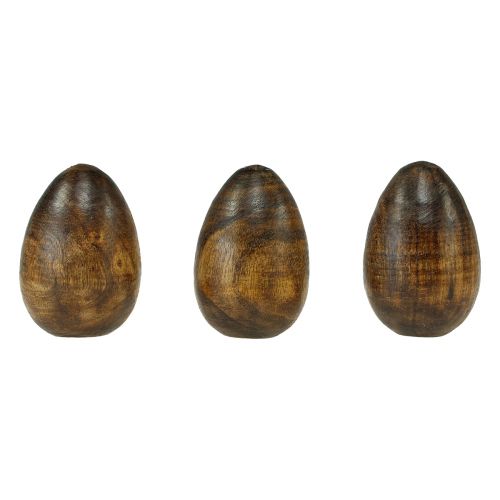 Artículo Huevos de madera de mango marrón Huevos de Pascua de madera de mango marrón H8cm 3 piezas