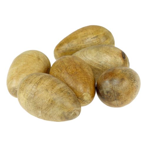 Artículo Huevos de madera de mango en red de yute, decoración de Pascua natural, 7-8 cm, 6 unidades
