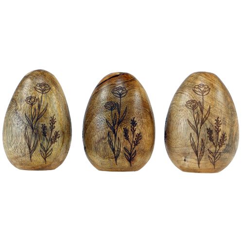 Artículo Huevos de madera de mango natural Huevos de Pascua hechos de madera Decoración floral H10cm 3 piezas