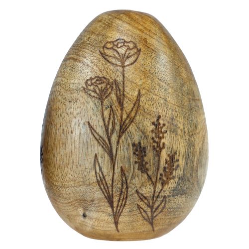 Huevos de madera de mango natural Huevos de Pascua hechos de madera Decoración floral H10cm 3 piezas