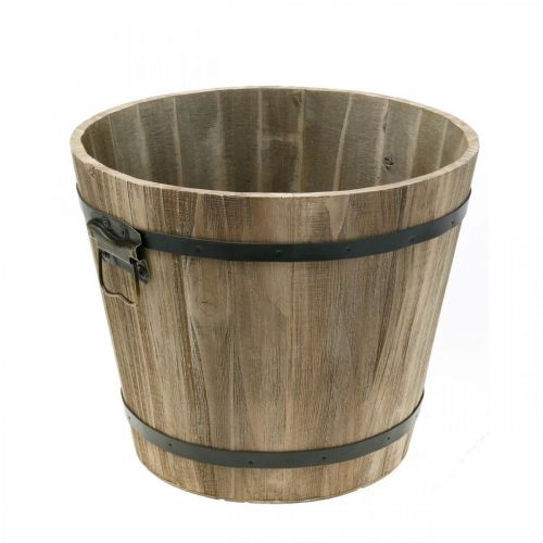 Floristik24 Cubo de madera macetero de madera estilo casa de campo con asas Ø30cm