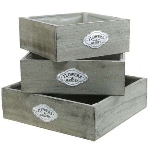 Floristik24 Plant box wood vintage metal sign gris 28/33/37cm juego de 3