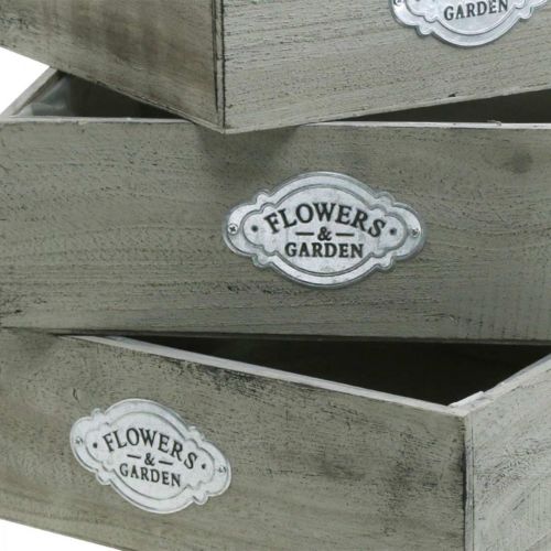 Floristik24 Plant box wood vintage metal sign gris 28/33/37cm juego de 3