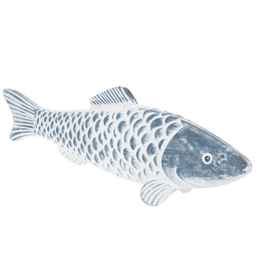 Pez de madera en azul y blanco, decoración de pez, harina de madera, 35 cm, 1 pieza | Floristik24.es