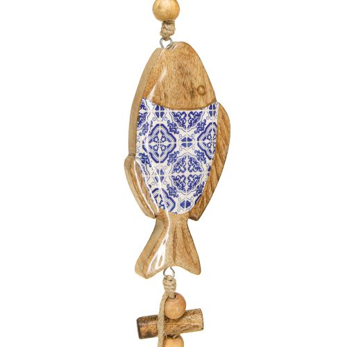 Artículo Pez de madera para colgar campana natural azul blanco H46cm