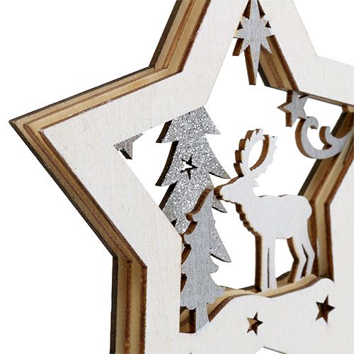 Estrella de madera con motivo Colgante 15cm 3pzs