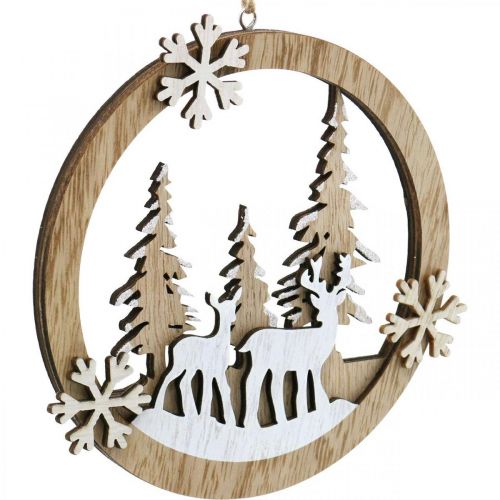 Floristik24 Remolque de madera con ciervo, diorama de bosque, decoración de invierno para colgar Ø15cm 4pcs