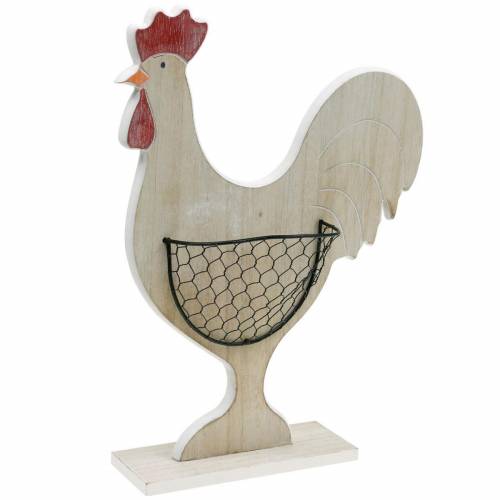Floristik24 Gallo de madera con canasta, decoración de Pascua, figura de madera para plantar, decoración de primavera, pollo decorativo