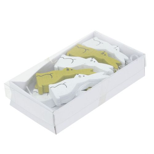 Floristik24 Conejito de madera para colgar verde, blanco 2,5cm x 6,5cm 10pcs