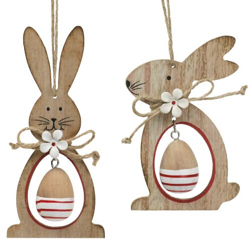 Floristik24 Conejitos de Pascua de madera para colgar con huevos de Pascua 12cm - 14,5cm 4pcs