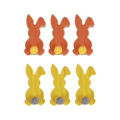 Conejitos de madera conejitos decorativos decoración de Pascua amarillo naranja 4×8cm 6ud