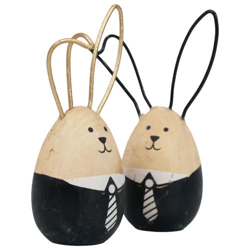 Artículo Conejitos de Pascua huevos de conejitos de madera decoración de Pascua negro blanco Ø4,5cm 12cm 4ud