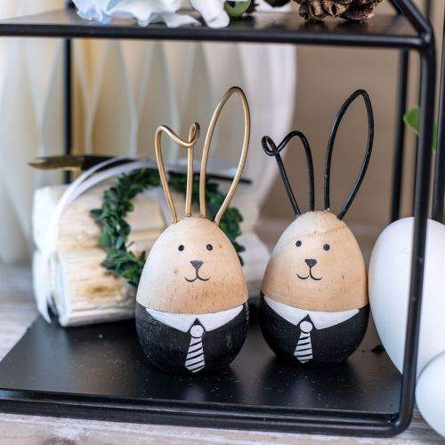 Artículo Conejitos de Pascua huevos de conejitos de madera decoración de Pascua negro blanco Ø4,5cm 12cm 4ud