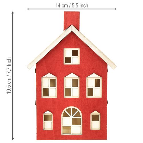 Artículo Decoración de casa de madera, luz de casa de madera roja y blanca para batería H19.5cm