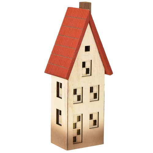 Faro de madera para decoración de casas, color rojo natural, para pilas, 8,5 x 6,5 x 22 cm