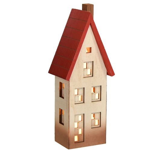 Artículo Faro de madera para decoración de casas, color rojo natural, para pilas, 8,5 x 6,5 x 22 cm