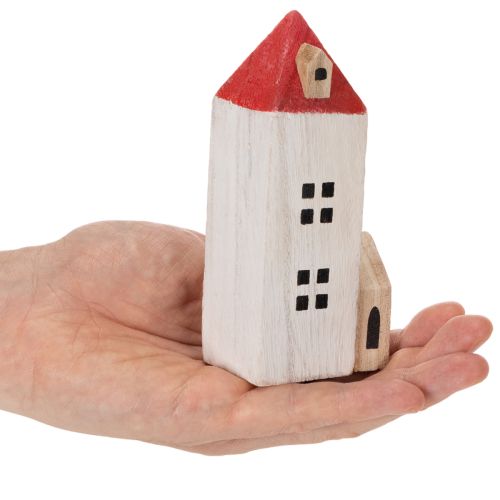 Conjunto de casita decorativa de madera, roja y blanca, decoración invernal de varias piezas, 13 cm, 6 piezas | Floristik24.es