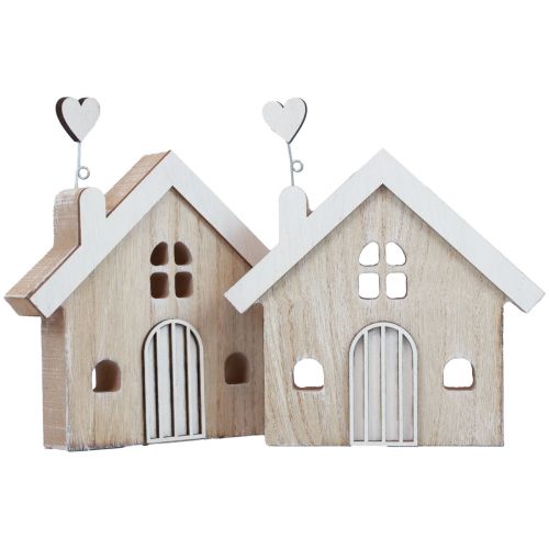 Casa de madera decorativa casa soporte de mesa madera 16,5 cm 2 piezas