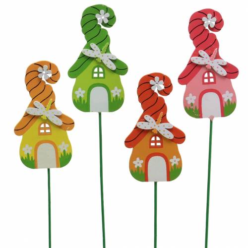 Floristik24 Tapones de flores casa gnomo con palo colores surtidos 5×9cm 16uds
