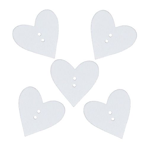 Floristik24 Botones corazón de madera 2,5cm blanco 48p