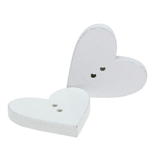 Floristik24 Botones de corazón de madera 2,5 cm blanco 48 piezas