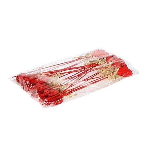 Floristik24 Corazón de madera en palo rojo 4.5cm 24pcs