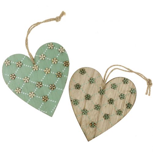 Floristik24 Corazón de madera para colgar verde / natural 10cm 4pcs