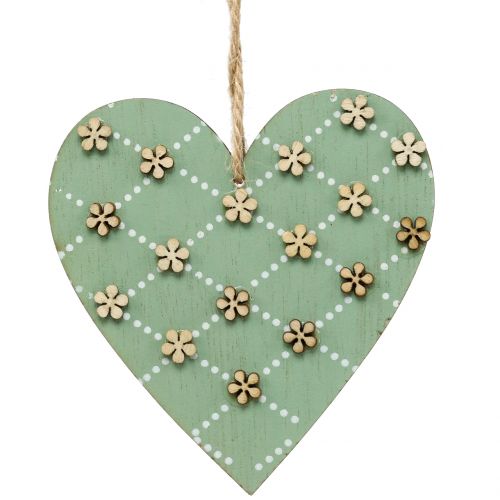 Floristik24 Corazón de madera para colgar verde / natural 10cm 4pcs