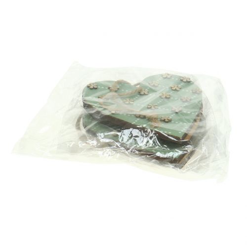 Floristik24 Corazón de madera para colgar verde / natural 10cm 4pcs