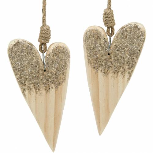 Corazón de madera con purpurina para colgar, 18 cm x 10 cm, 2 unidades