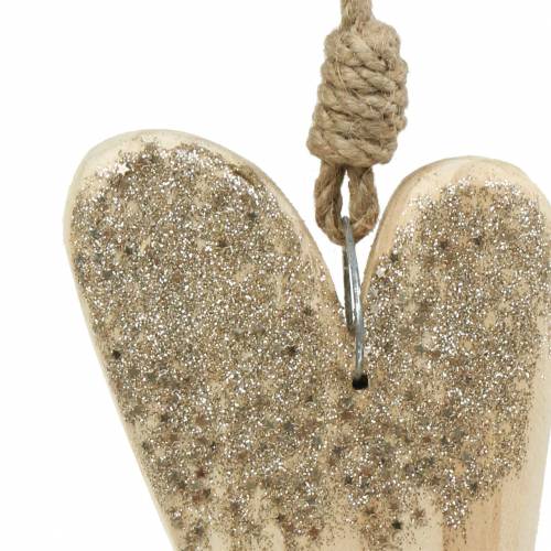 Artículo Corazón de madera con purpurina para colgar, 18 cm x 10 cm, 2 unidades