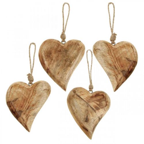 Floristik24 Corazón de madera, colgante de corazón de madera de mango 9×9cm 4pcs