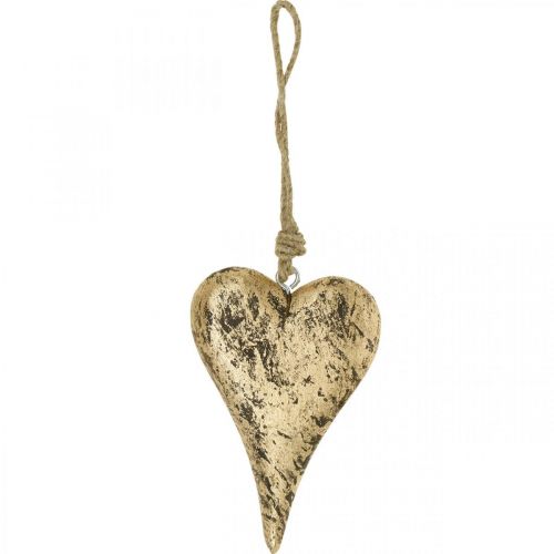 Floristik24 Corazón para colgar percha vintage de madera dorada 15cm