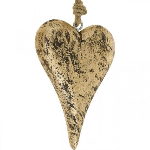 Floristik24 Corazón para colgar percha vintage de madera dorada 15cm