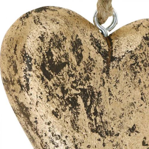 Floristik24 Corazón para colgar percha vintage de madera dorada 15cm
