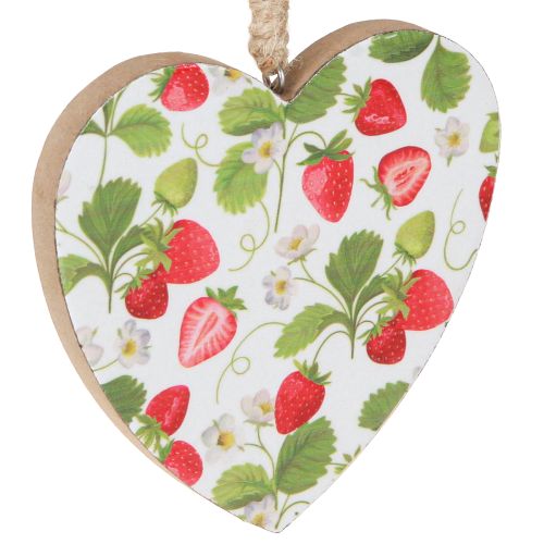 Artículo Corazón decorativo con motivo de fresa – colgante de madera veraniego para decoración de casa de campo 10cmx10cm 4 uds
