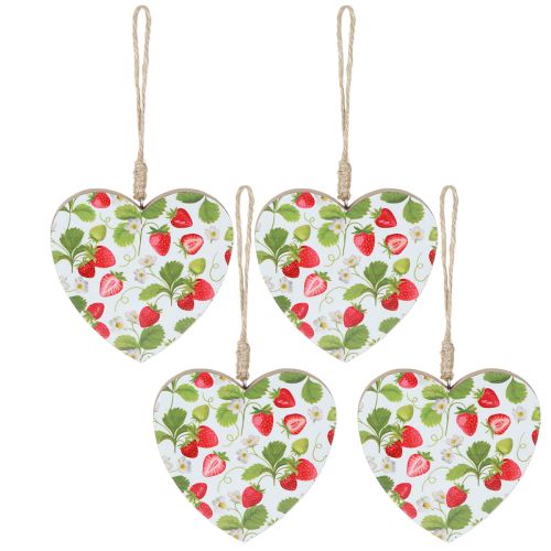 Artículo Corazón decorativo con motivo de fresa – colgante de madera veraniego para decoración de casa de campo 10cmx10cm 4 uds