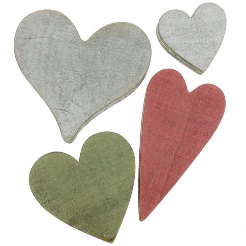 Floristik24 Corazones de madera decoración de corazones gris rojo verde 3-6,5cm 8ud