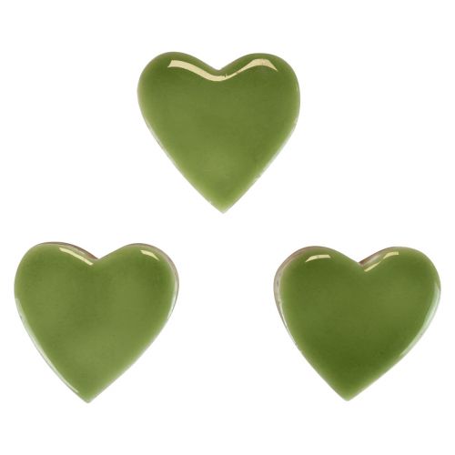 Floristik24 Corazones de madera corazones decorativos madera verde claro efecto brillante 4,5 cm 8 piezas