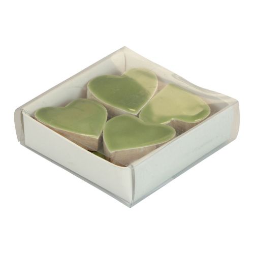 Floristik24 Corazones de madera corazones decorativos madera verde claro efecto brillante 4,5 cm 8 piezas