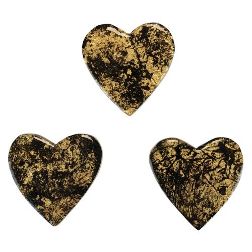 Artículo Corazones de madera corazones decorativos efecto brillo oro negro 4,5 cm 8 piezas